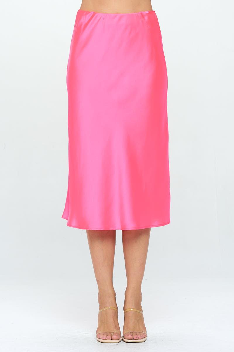 solid satin midi skirt