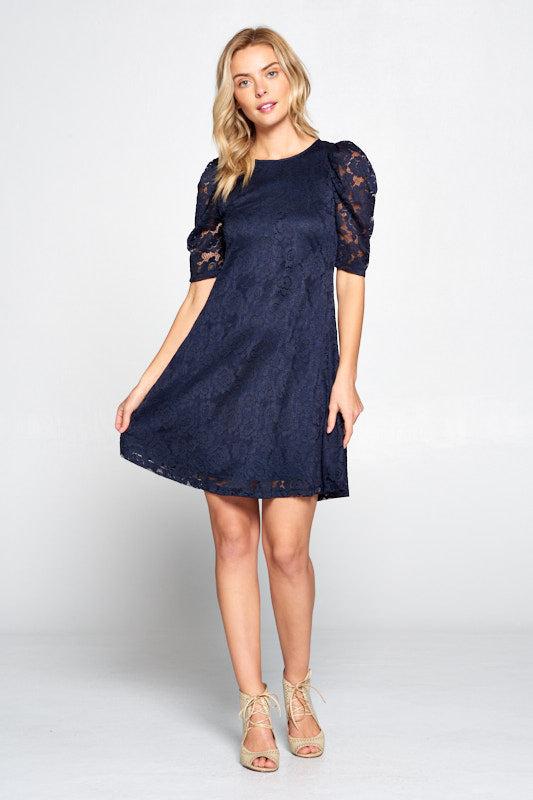 lace floral dress with puff sleeve and lining
