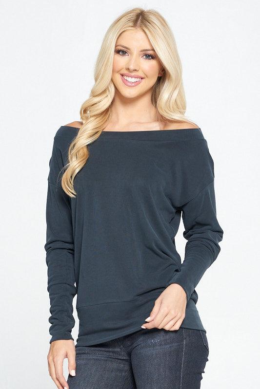 modal knit solid top with dolman sleeve